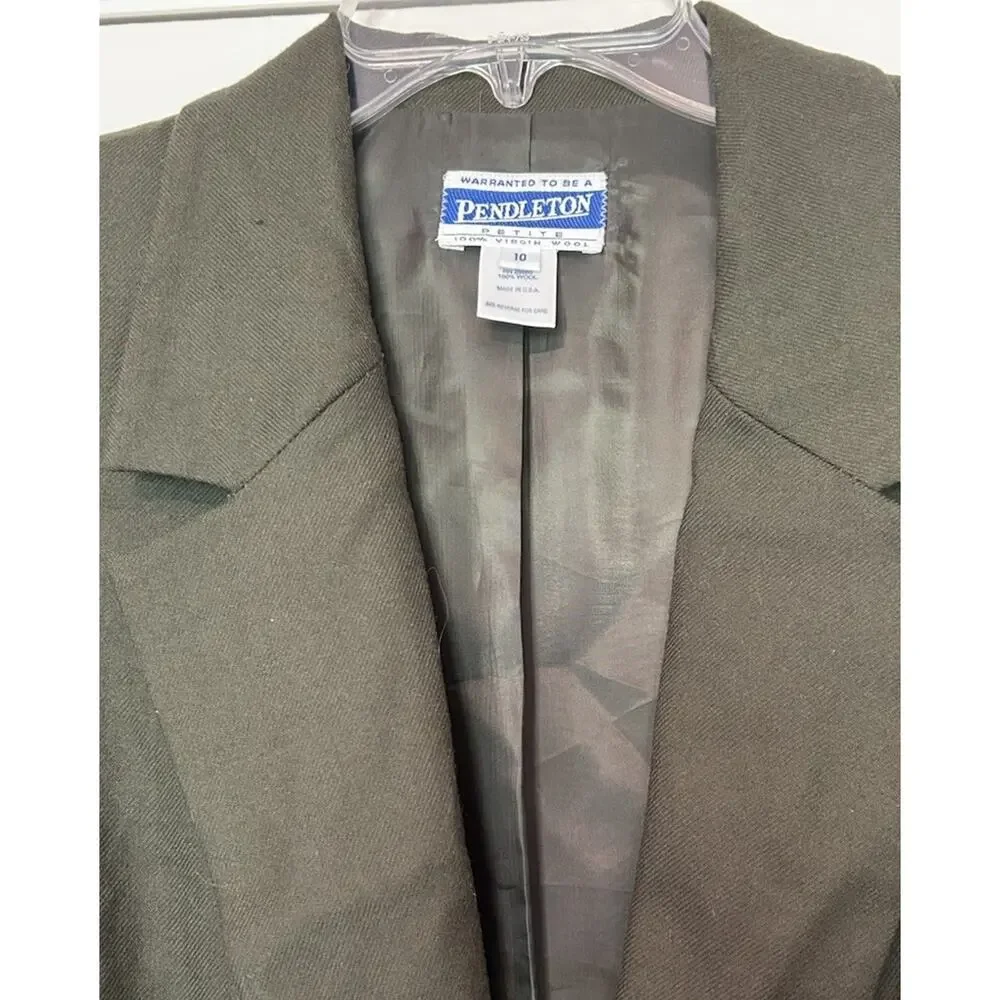 Vtg Pendleton Petite 10 Blazer USA Virgin Wool‎ Green Women's Single Button Coat